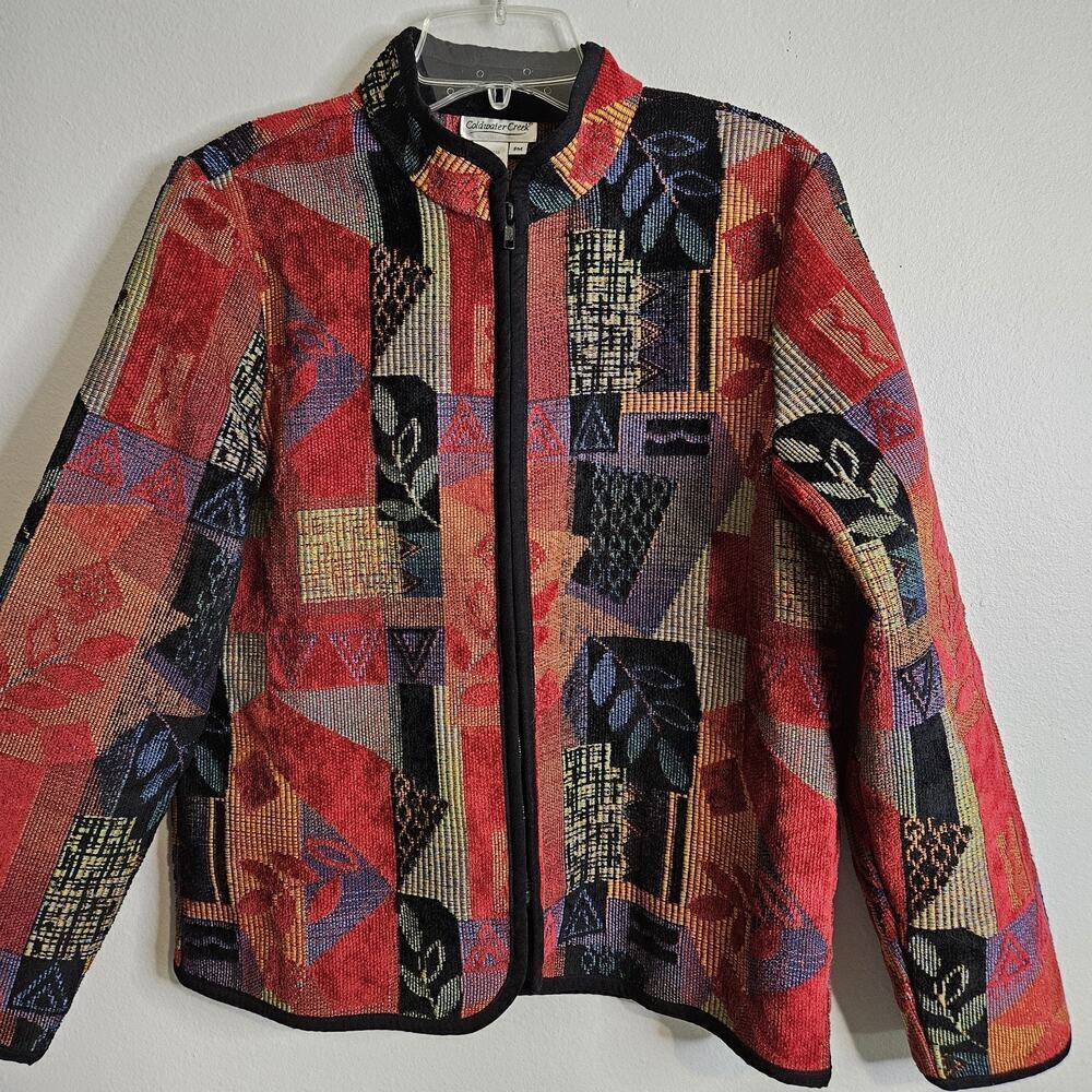 Coldwater Creek Jacket Tapestry Floral Full Zip Sz PM Patchwork Cottagecore